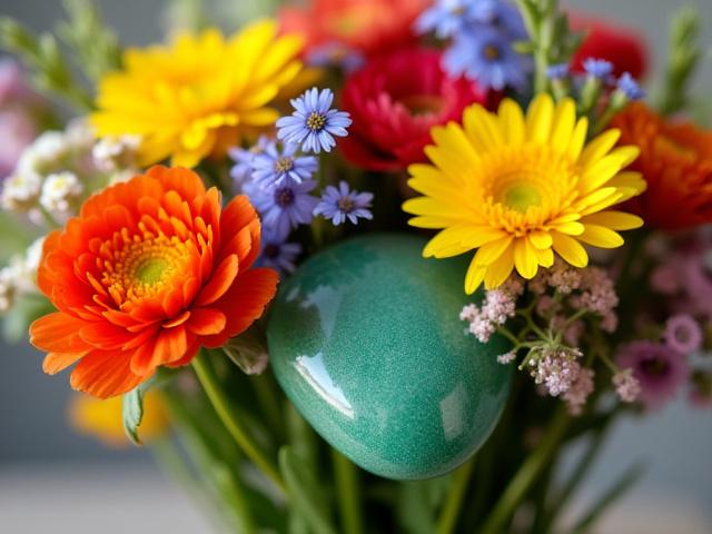 Blumenstrauß 'Glücksgefährt' mit bunten Wiesenblumen und Aventurin